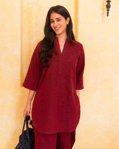 Silver Hoops Kurta Set in Red