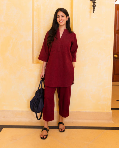 Silver Hoops Kurta Set in Red