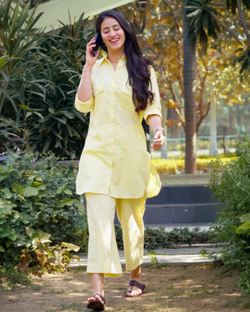 Bougainvillea Kurta Set in Butter Yellow