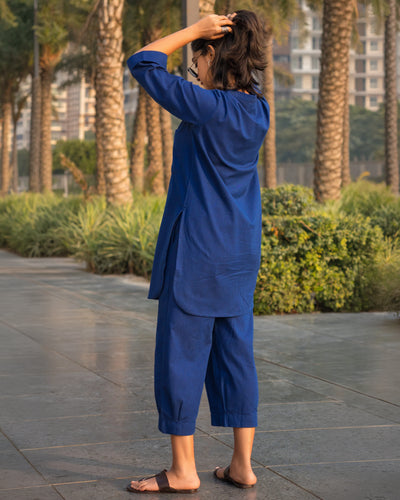 Silver Hoops Kurta in Navy Blue