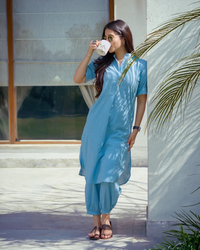 Butter Toast Kurta Co-Ord Set in Aqua Blue