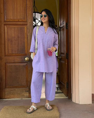 Silver Hoops Kurta Set in Lilac