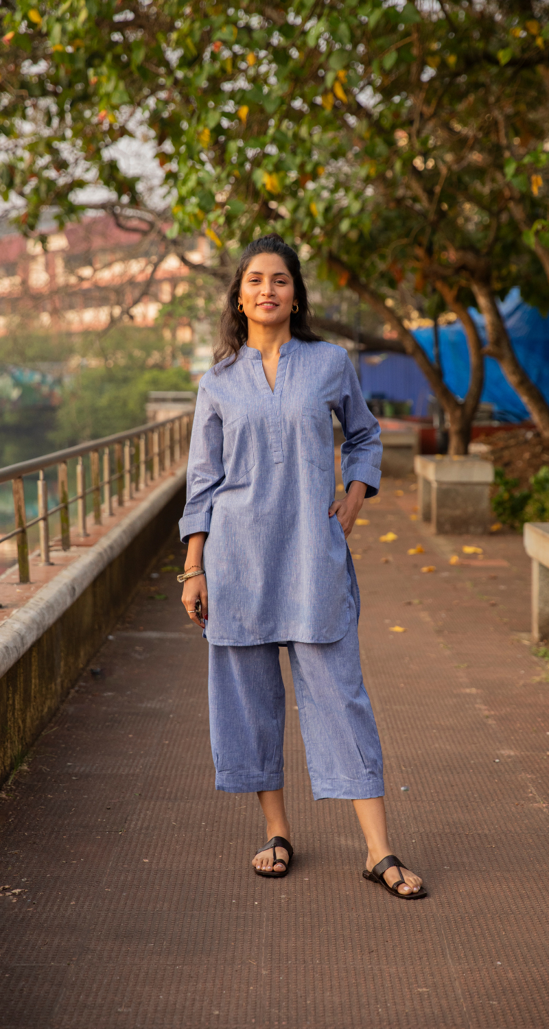 Silver Hoops Kurta Set in Blue