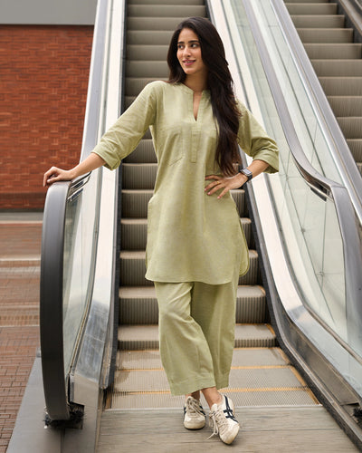Silver Hoops Kurta in Sage Green