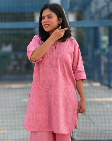 Silver Hoops Kurta in Spring Pink