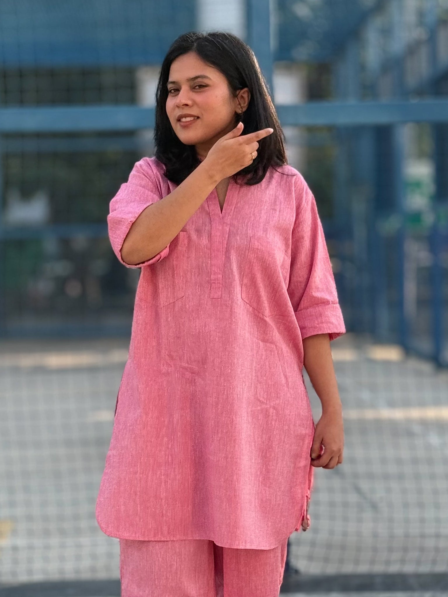 Silver Hoops Kurta in Spring Pink
