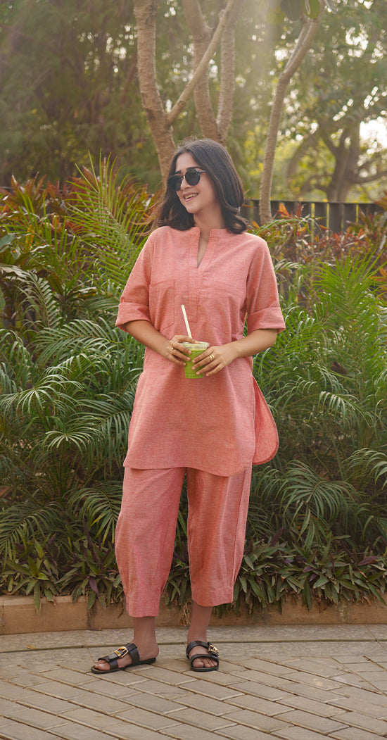 Silver Hoops Pants in Coral Orange