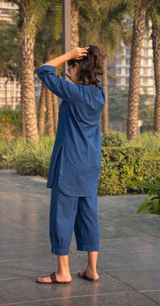 Silver Hoops Kurta in Navy Blue