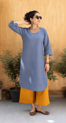 Fairy Lights Kurta Set in Slate Grey & Mustard