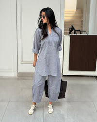 Silver Hoops Kurta Set in Grey