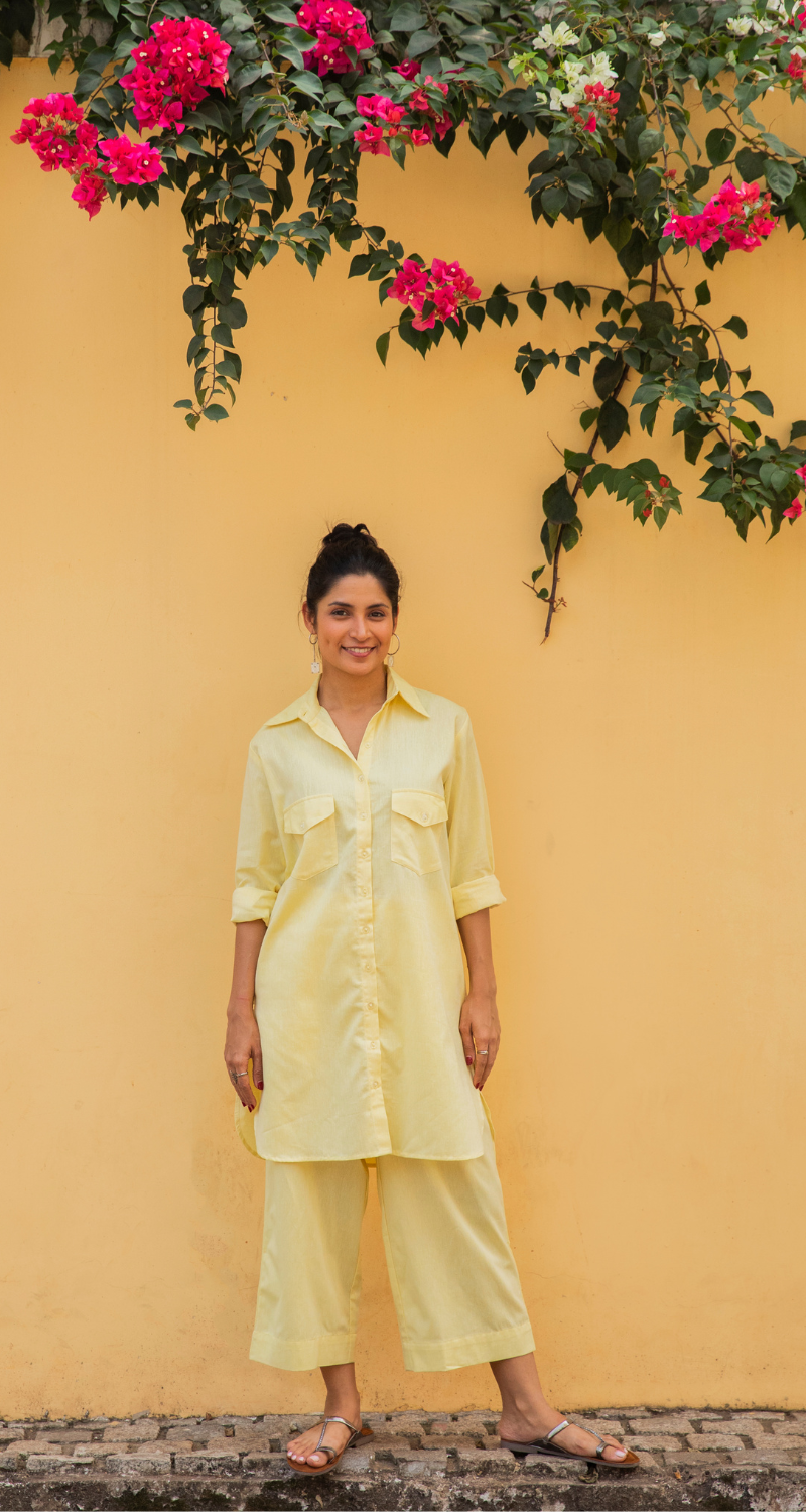 Bougainvillea Kurta Set in Butter Yellow