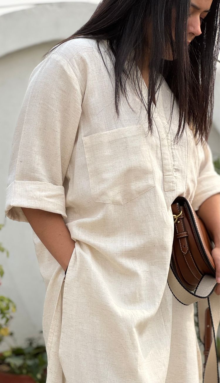 Silver Hoops Kurta Set in Off-White