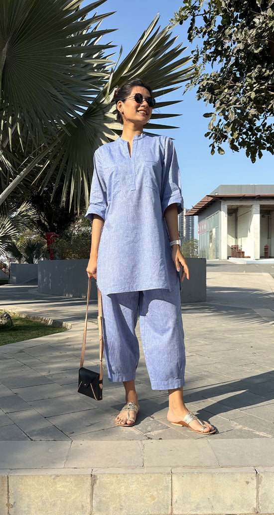 Silver Hoops Kurta Set in Blue