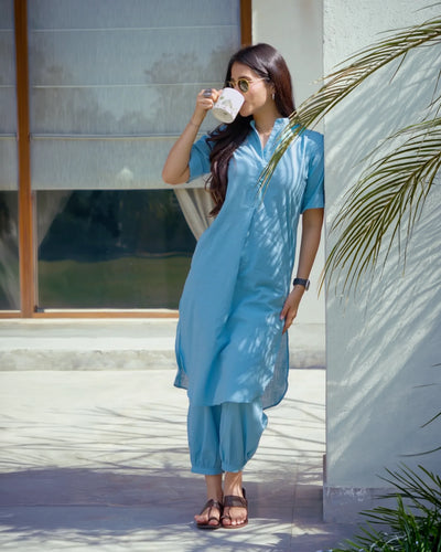 Butter Toast Kurta Co-Ord Set in Aqua Blue