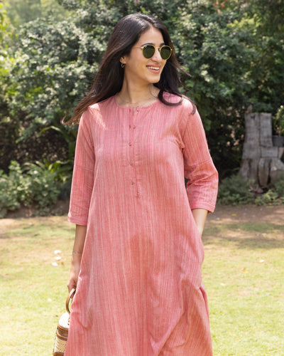 Paper Plane Kurta in Coral