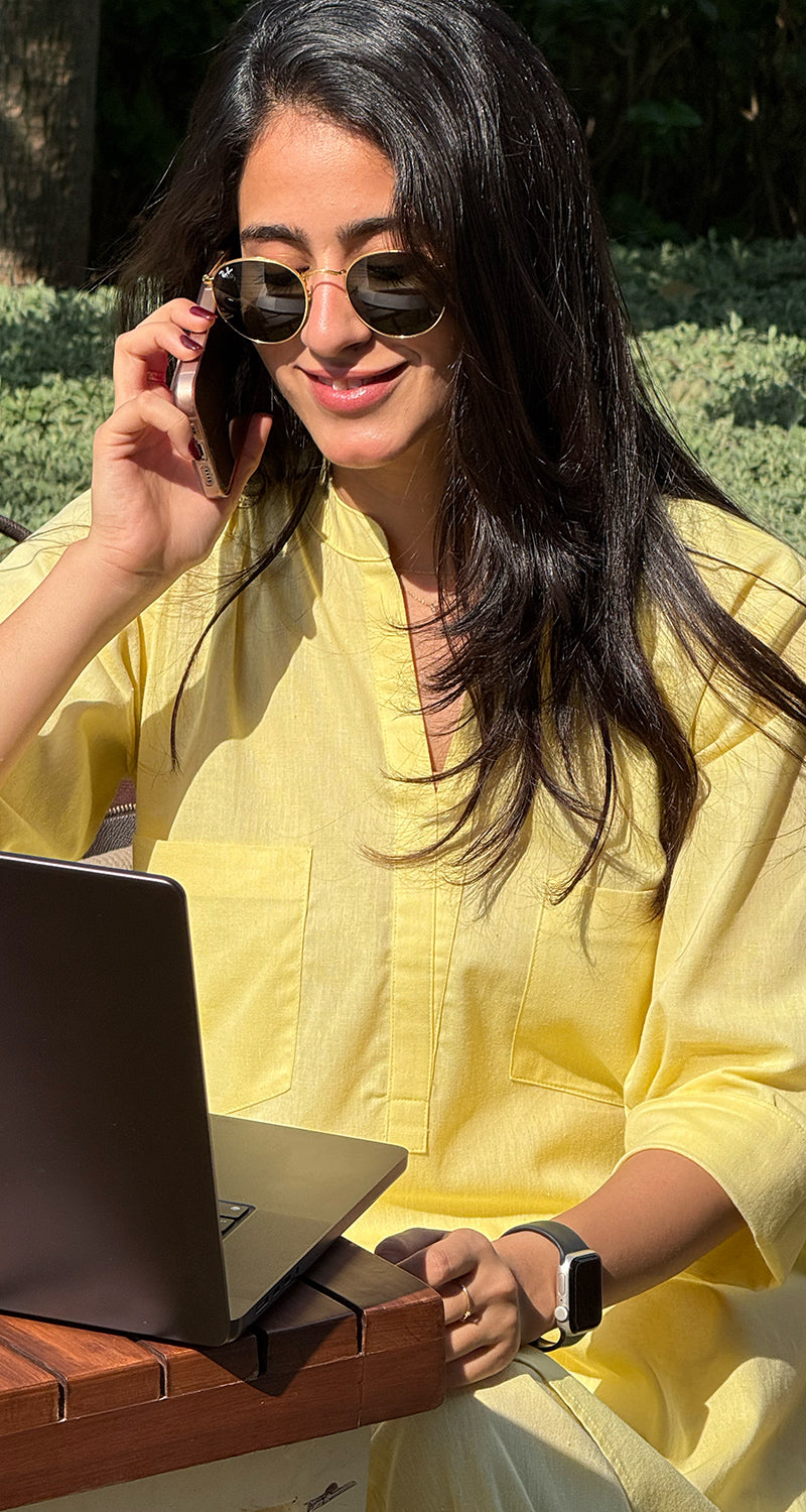 Silver Hoops Kurta Set in Yellow