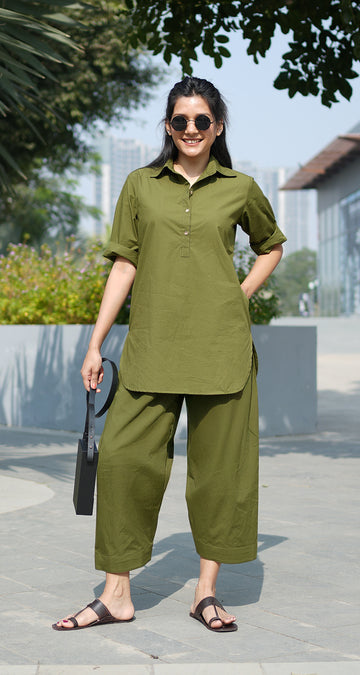 Beach Walk Co-Ord Set in Olive Green