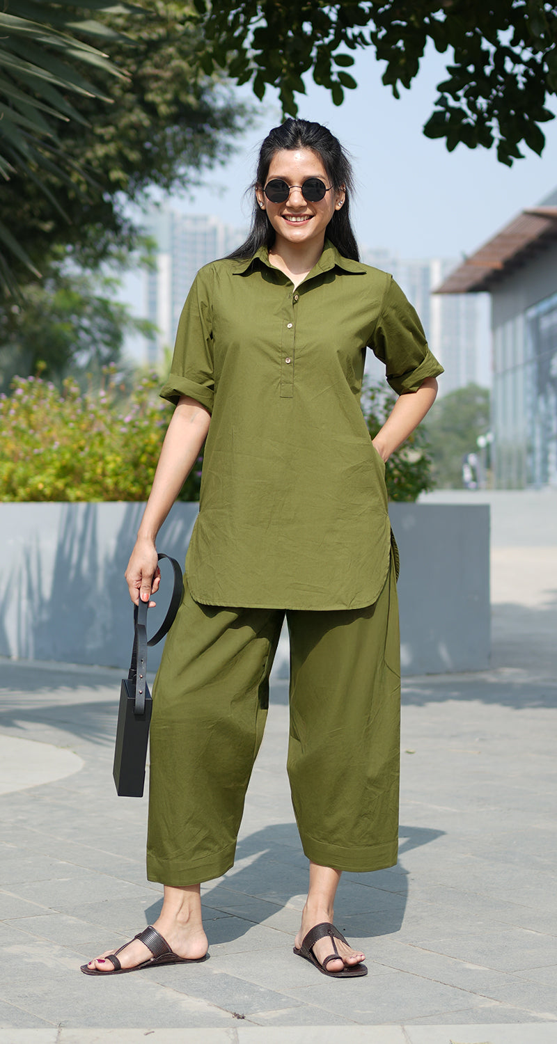 Beach Walk Co-Ord Set in Olive Green