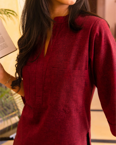 Silver Hoops Kurta in Red