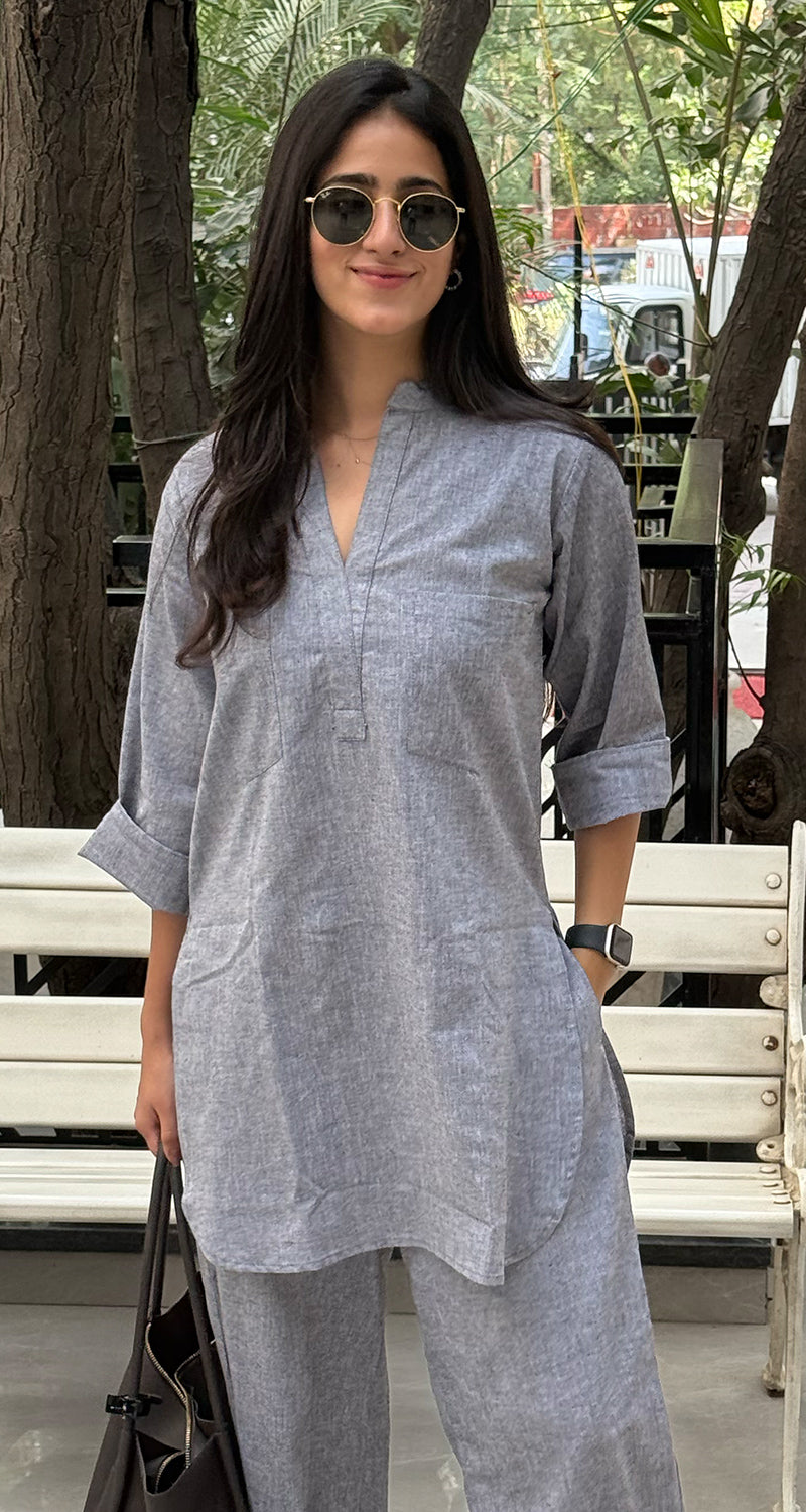 Silver Hoops Kurta in Grey