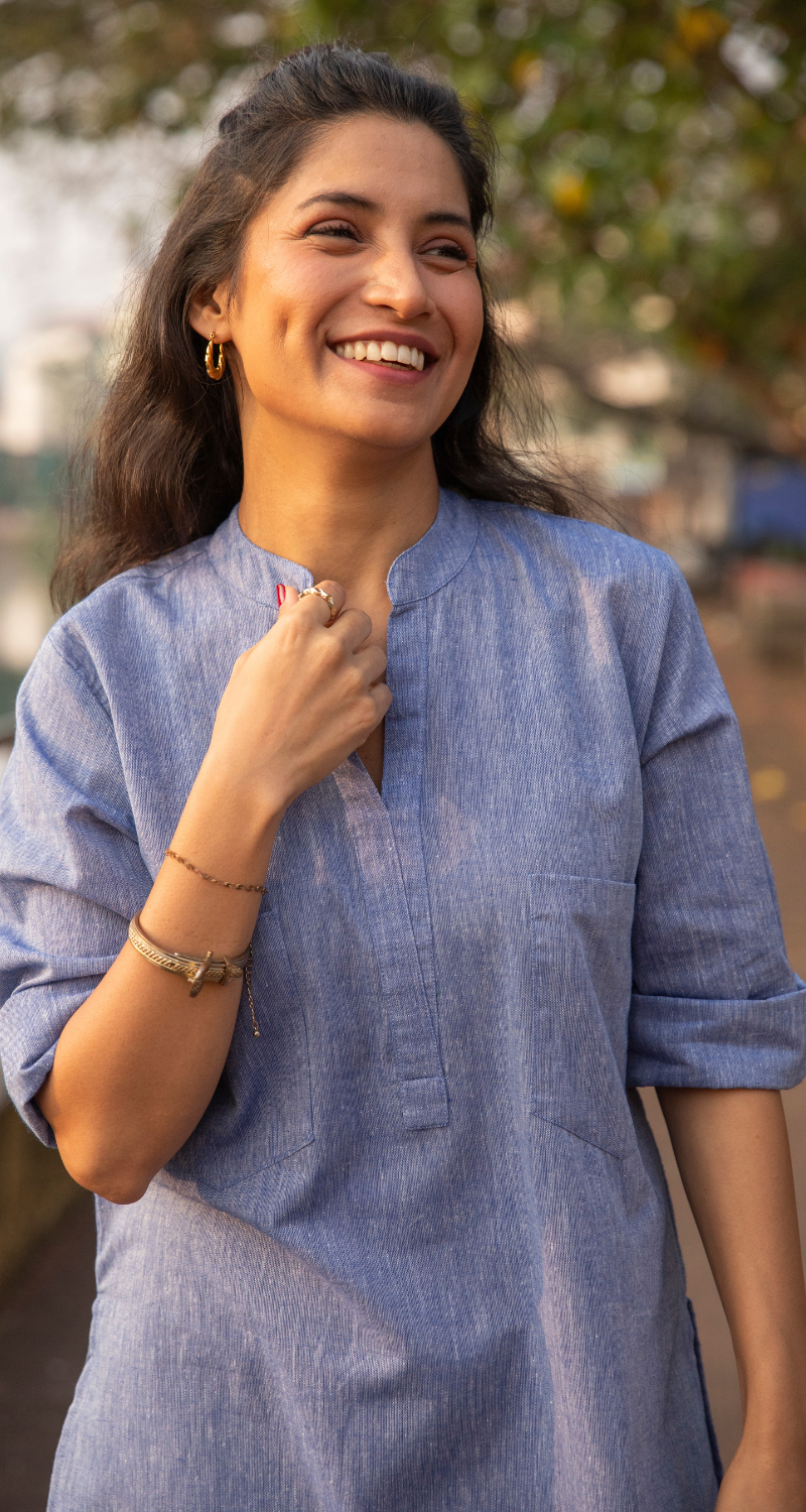 Silver Hoops Kurta Set in Blue