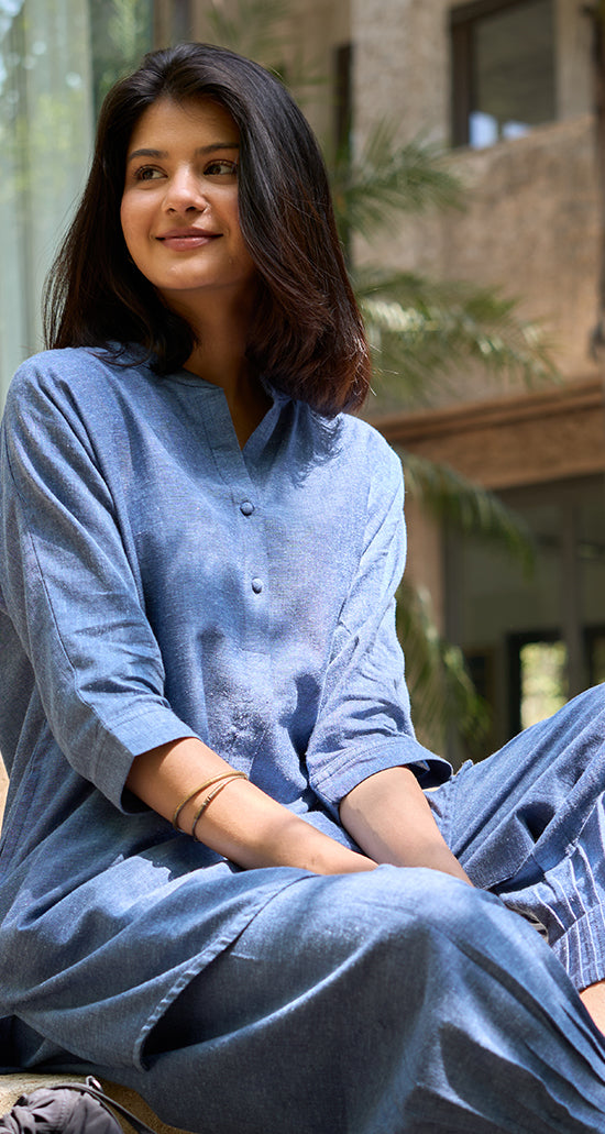 Sunday Paper Kurta in Easy Blue