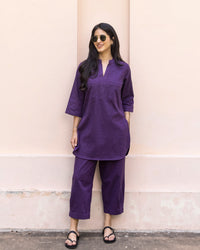 Silver Hoops Kurta Set in Jamun Purple