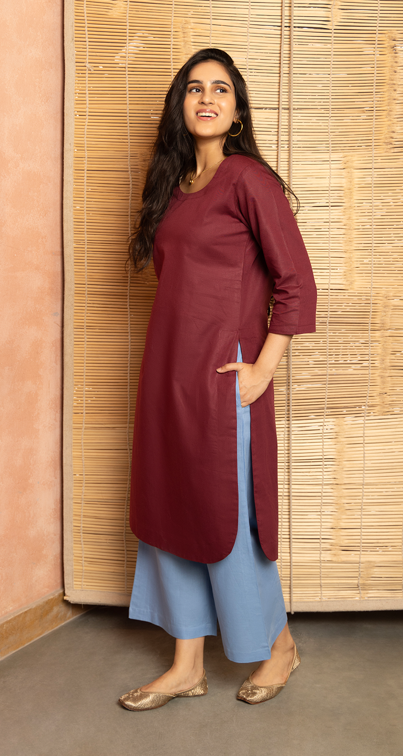 Fairy Lights Kurta Set in Burgundy & French Blue