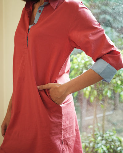 Postcard Co-ord Set in Brick Red