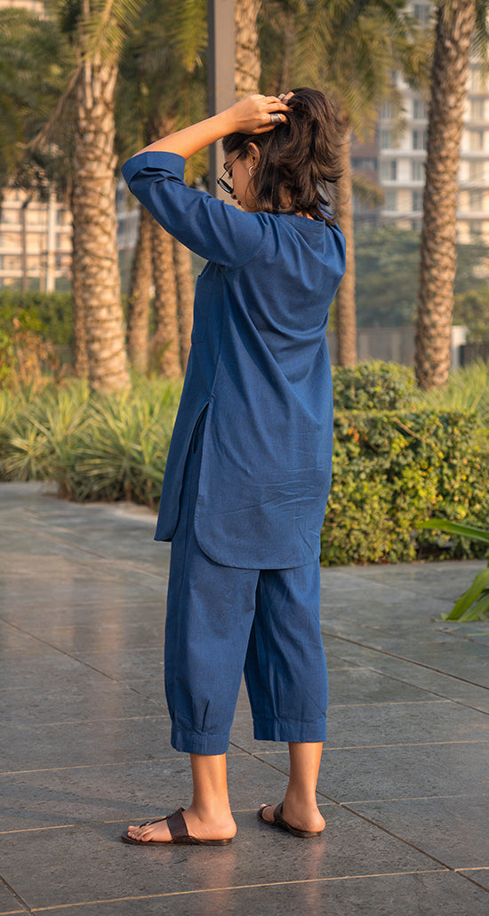 Silver Hoops Kurta Set in Navy Blue