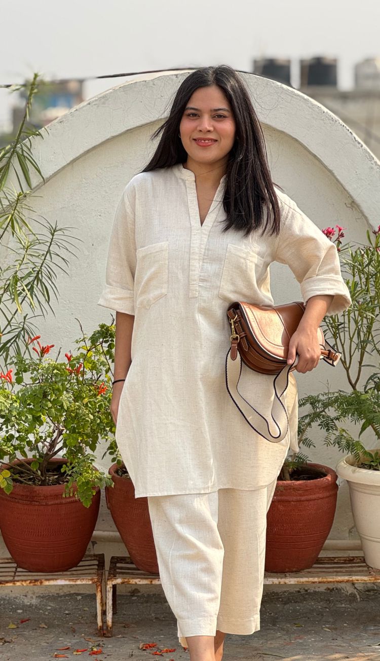 Silver Hoops Kurta Set in Off-White