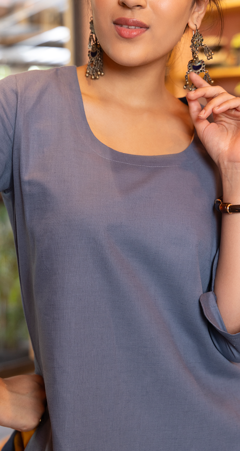 Fairy Lights Kurta Set in Slate Grey & Mustard