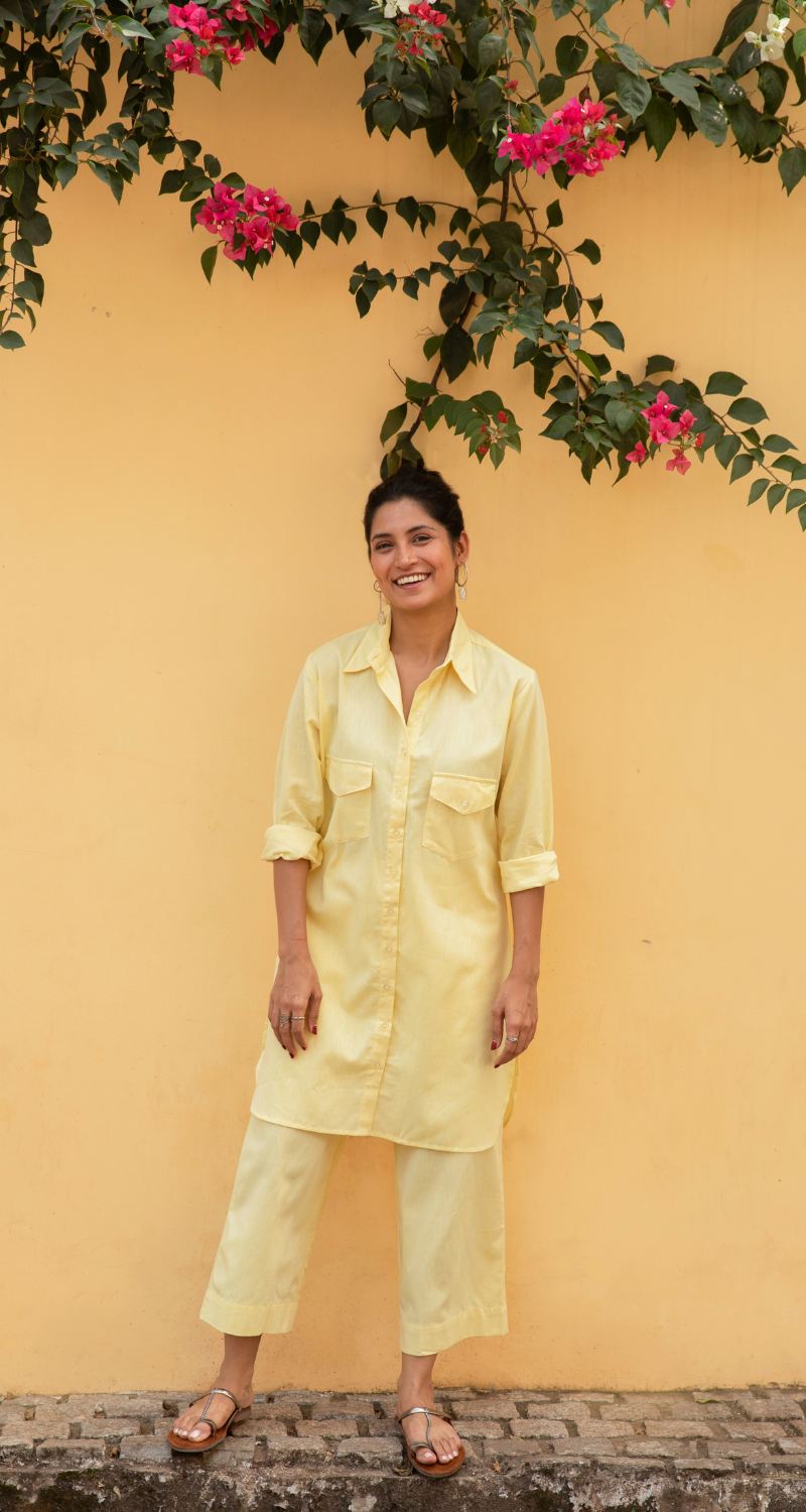 Bougainvillea Kurta Set in Butter Yellow