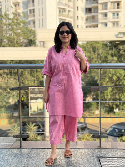 Silver Hoops Kurta Co-Ord Set in Spring Pink