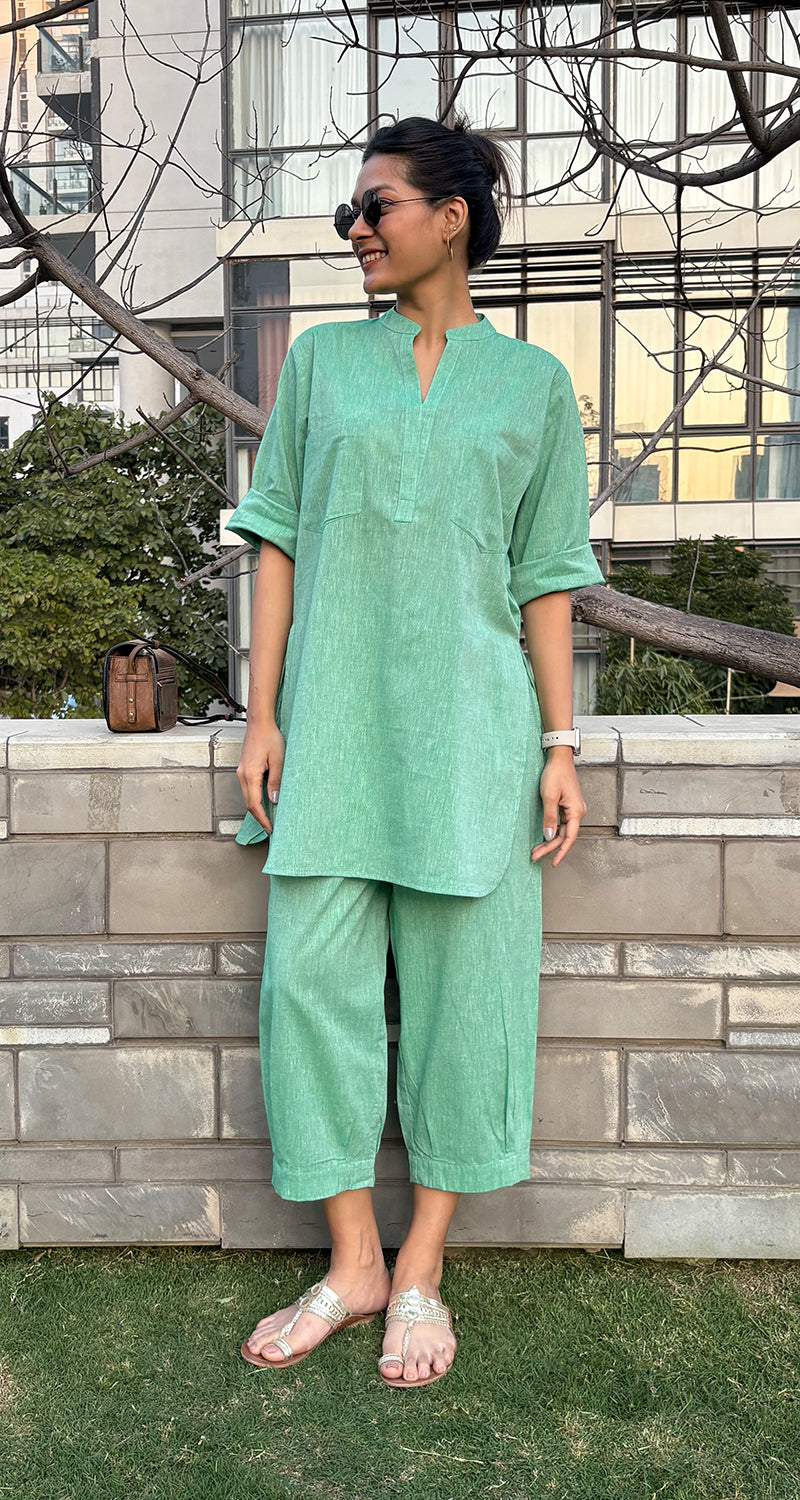 Silver Hoops Kurta Set in Green