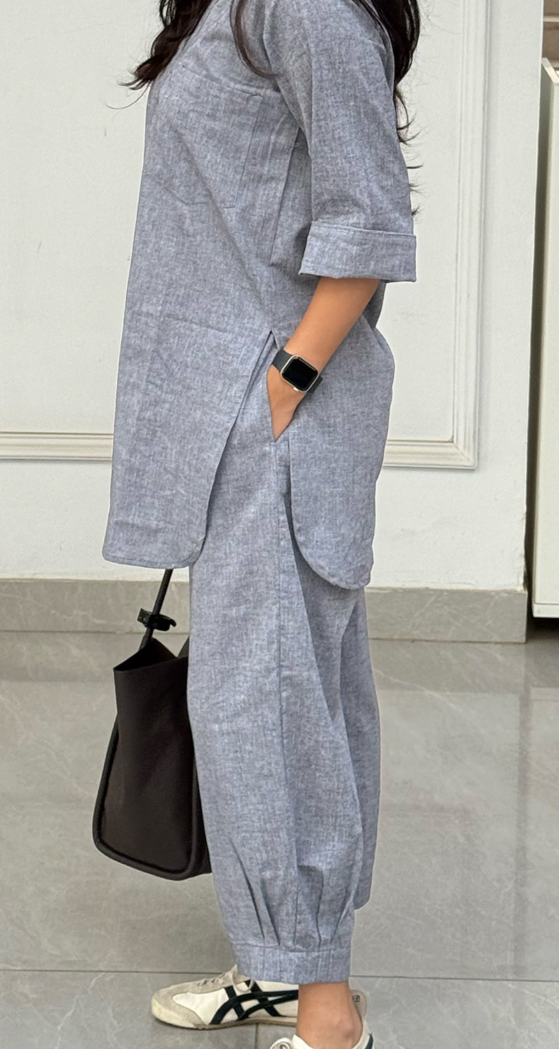 Silver Hoops Kurta Set in Grey