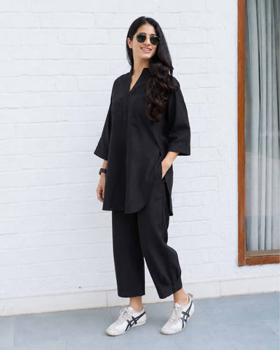 Silver Hoops Kurta Set in Black