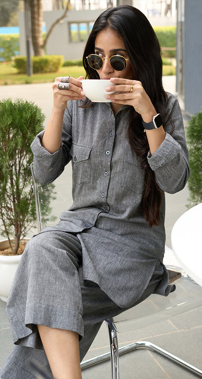 Bougainvillea Kurta Set in Grey
