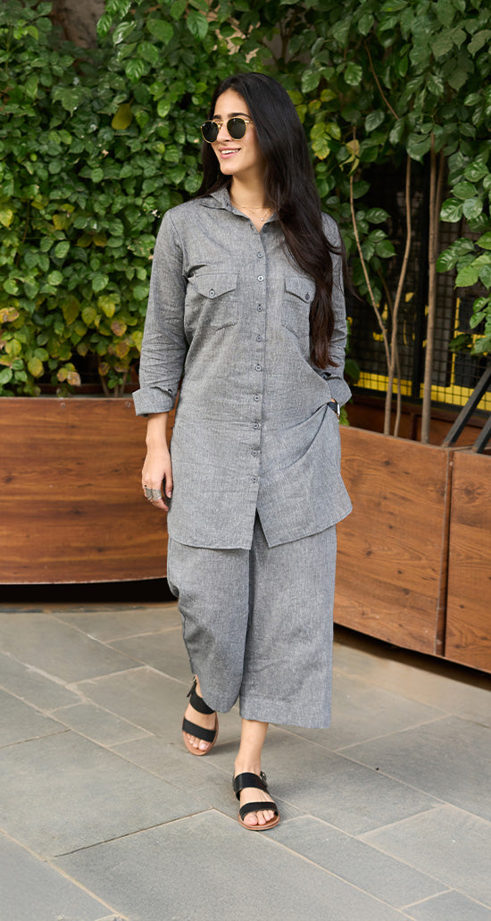 Bougainvillea Kurta Set in Grey