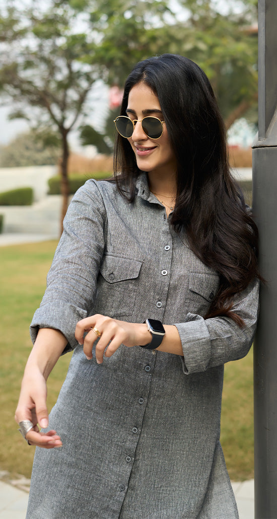 Bougainvillea Kurta Set in Grey