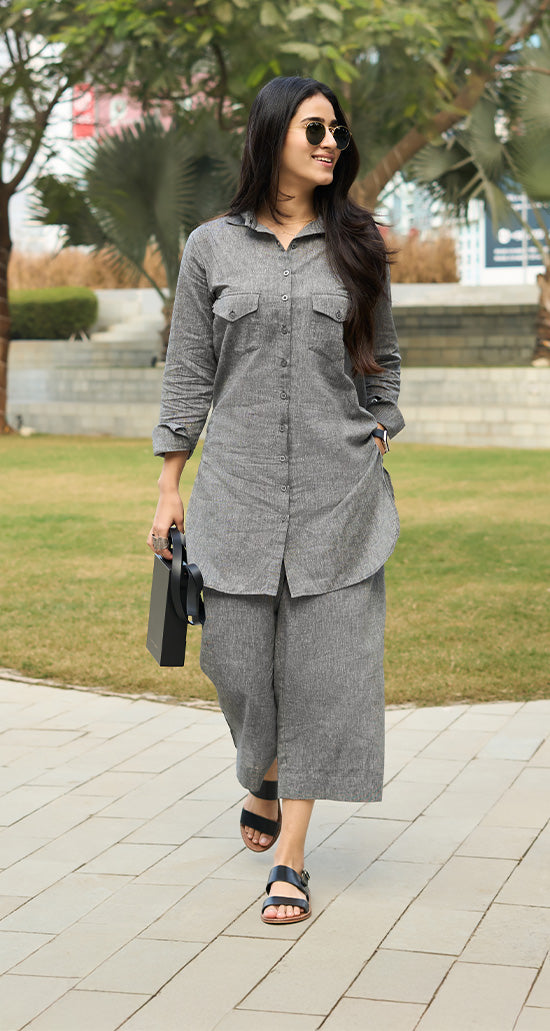 Bougainvillea Kurta Set in Grey