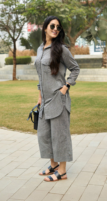 Bougainvillea Kurta Set in Grey