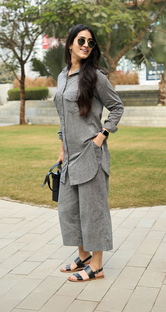 Bougainvillea Kurta Set in Grey