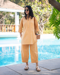 Silver Hoops Kurta Set in Peach