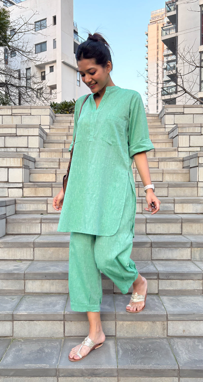 Silver Hoops Kurta Set in Green