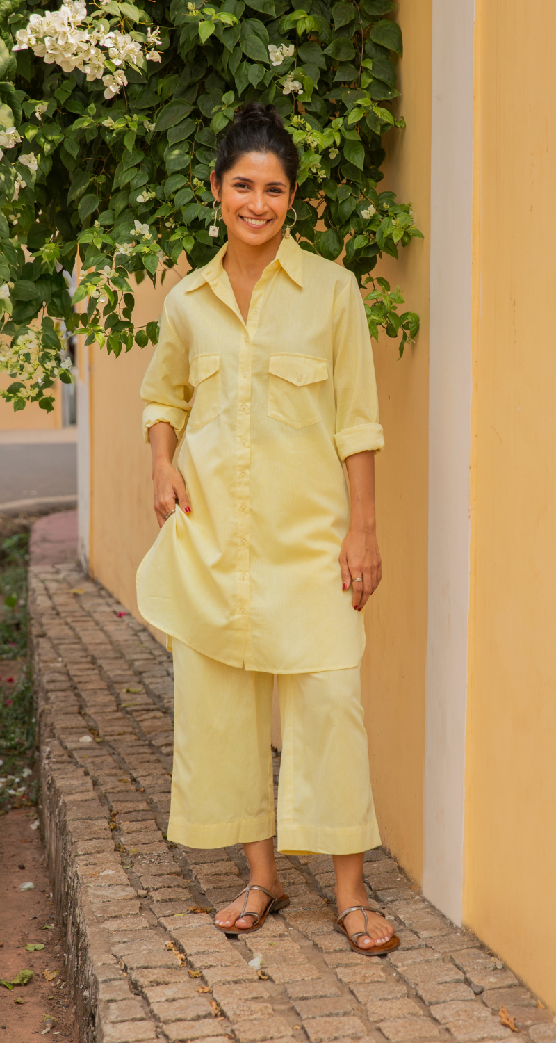 Bougainvillea Kurta Set in Butter Yellow