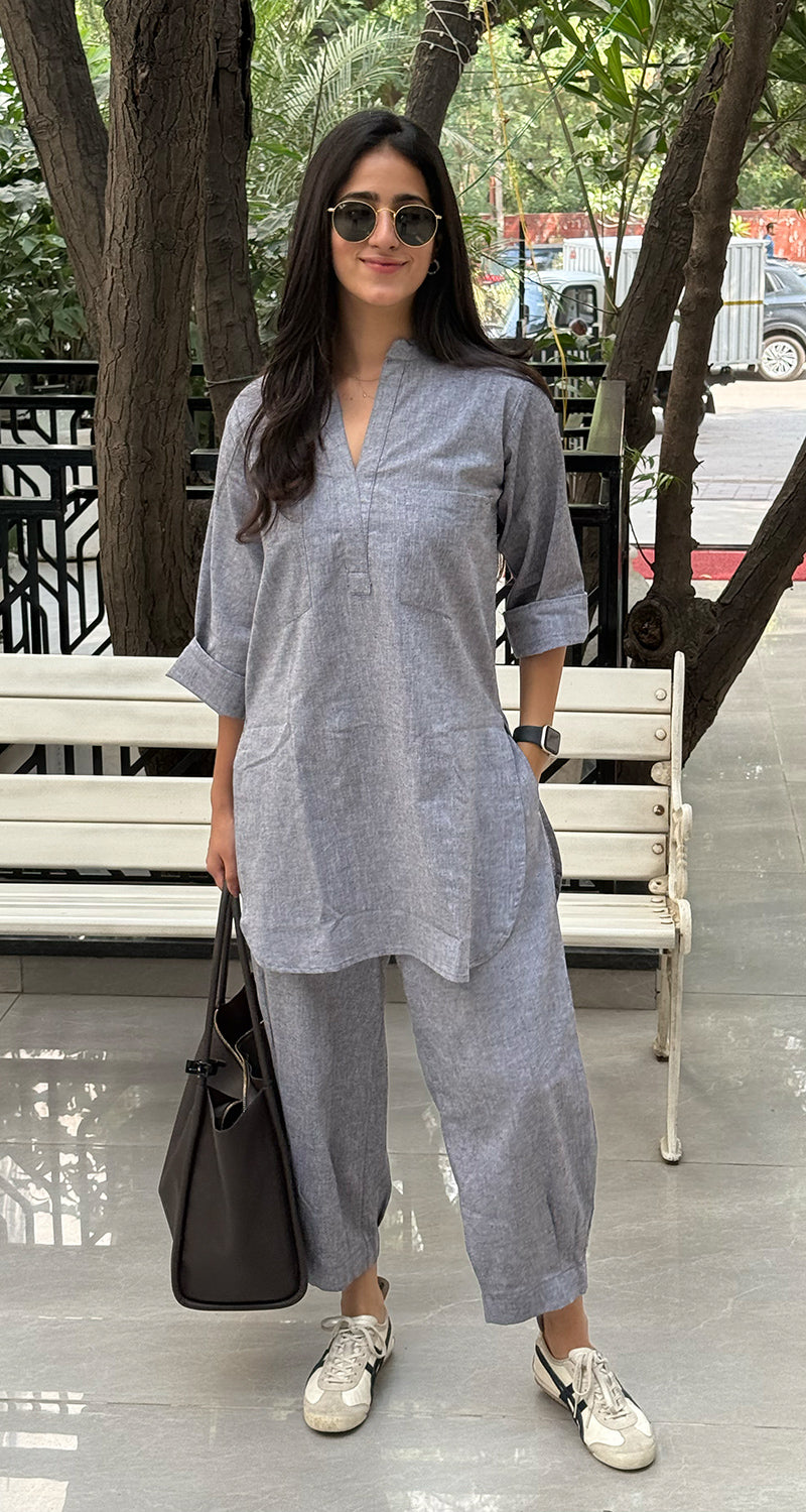 Silver Hoops Kurta Set in Grey