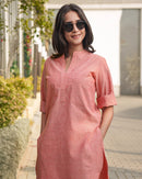 Silver Hoops Kurta in Coral Orange