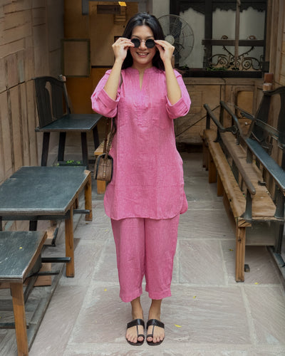Silver Hoops Kurta Co-Ord Set in Spring Pink