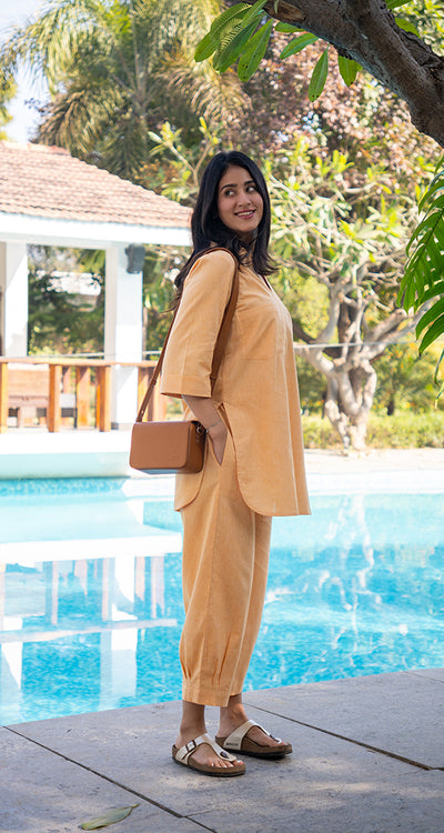 Silver Hoops Kurta in Peach